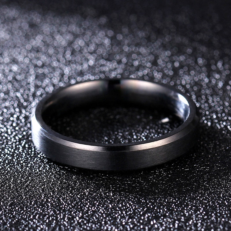 4mm Dull Polish Black Titanium Ring For Men and Women