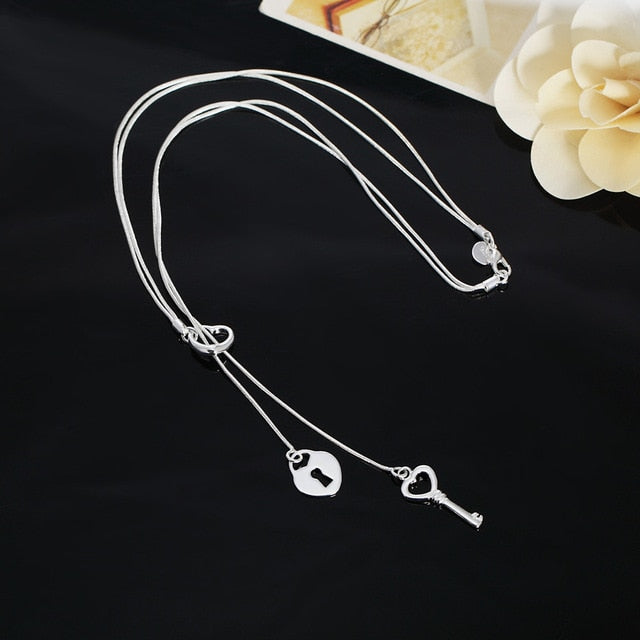 silver color gorgeous charm fashion charm heart wedding lady love necklace noble luxury 18 inches Silver jewelry , N270