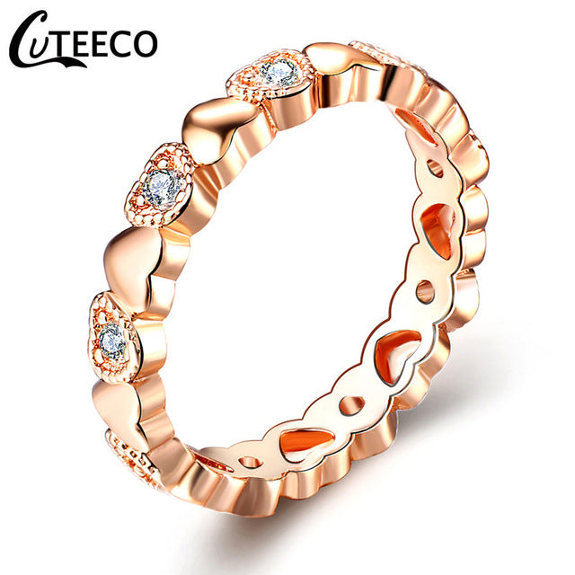 CUTEECO 2019 Fashion Rose Gold Color Heart Shaped Wedding Ring for Women Zircon Engagement Rings Glamour Jewelry Anillos Mujer