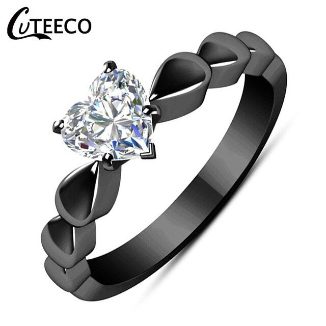 CUTEECO 2019 Fashion Rose Gold Color Heart Shaped Wedding Ring for Women Zircon Engagement Rings Glamour Jewelry Anillos Mujer