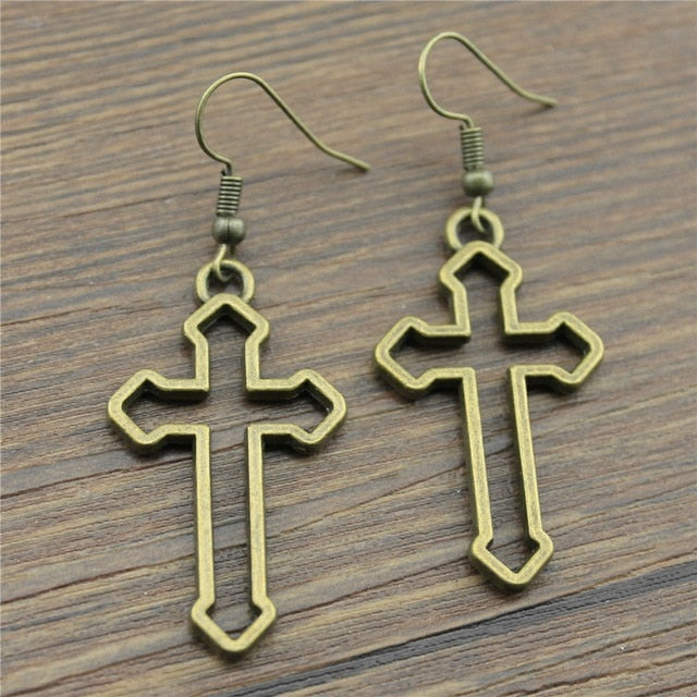 Fashion Handmade Simple Design 38x22mm Cross Charms Drop Earrings Jewelry Gift For Women