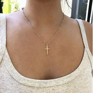 Small Gold Cross Pendant Necklace Women Girl Kids,Mini Charm Pendant Gold Color Jewelry Crucifix Christian Ornaments