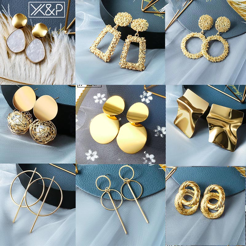 X&P 2019 Hot Women Earrings Gold Drop Earrings For Women Statement Big Geometric Hanging Dangle Earring Brincos Vintage Jewelry