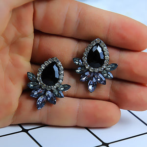 New Women's Fashion Crystal  Earrings Rhinestone RED / Pink Glass Black Resin Sweet Metal Leaf Ear Earrings For Girl