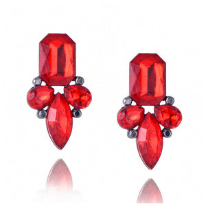 New Women's Fashion Crystal  Earrings Rhinestone RED / Pink Glass Black Resin Sweet Metal Leaf Ear Earrings For Girl