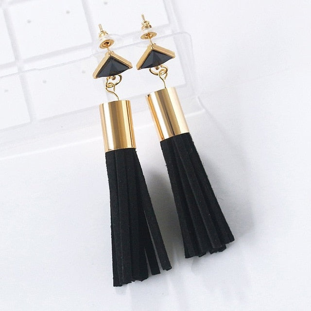 Bohemian Crystal Long Tassel Earrings Black Blue Red Pink Silk Fabric Drop Dangle Earrings Women Jewelry For Party Beach