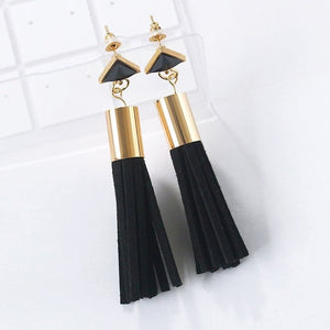 Bohemian Crystal Long Tassel Earrings Black Blue Red Pink Silk Fabric Drop Dangle Earrings Women Jewelry For Party Beach