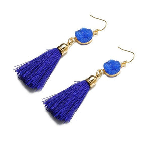 Bohemian Crystal Long Tassel Earrings Black Blue Red Pink Silk Fabric Drop Dangle Earrings Women Jewelry For Party Beach