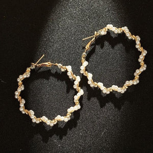 New Pearl Hoop Earrings For Women Exaggerates Oversize Pearl Circle Ear Dangle Earrings Fashion Europe Nightclub Jewelry