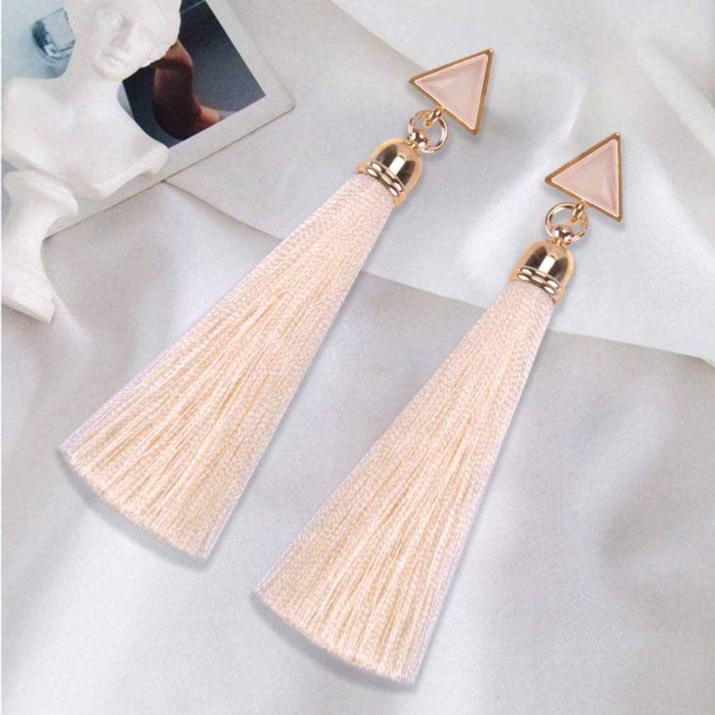 Bohemian Crystal Long Tassel Earrings Black Blue Red Pink Silk Fabric Drop Dangle Earrings Women Jewelry For Party Beach