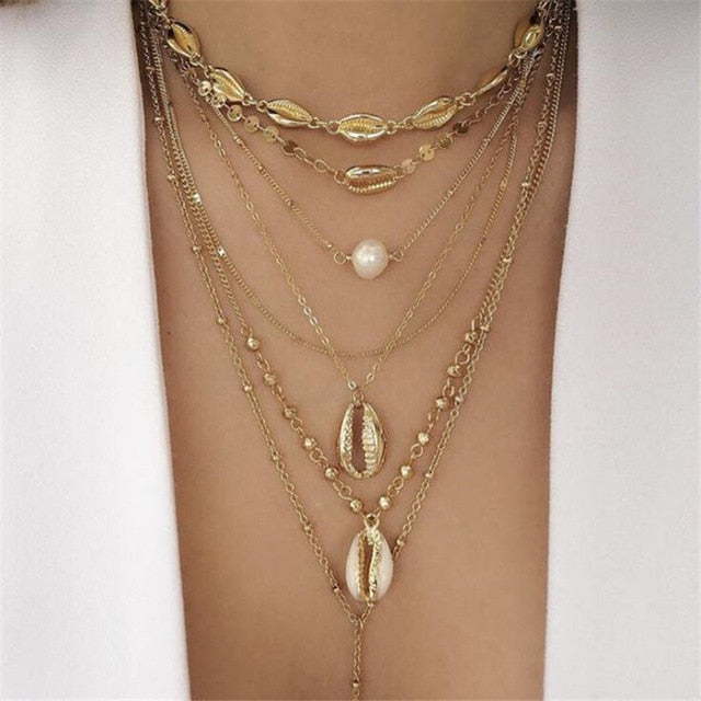 HuaTang Star Moon Pendant Necklace Boho Geometric Crystal Layered Necklaces for Women Girl Waterdrop Opal Collar Choker Jewelry