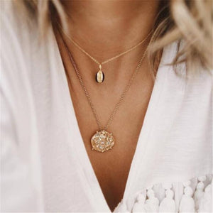 HuaTang Star Moon Pendant Necklace Boho Geometric Crystal Layered Necklaces for Women Girl Waterdrop Opal Collar Choker Jewelry