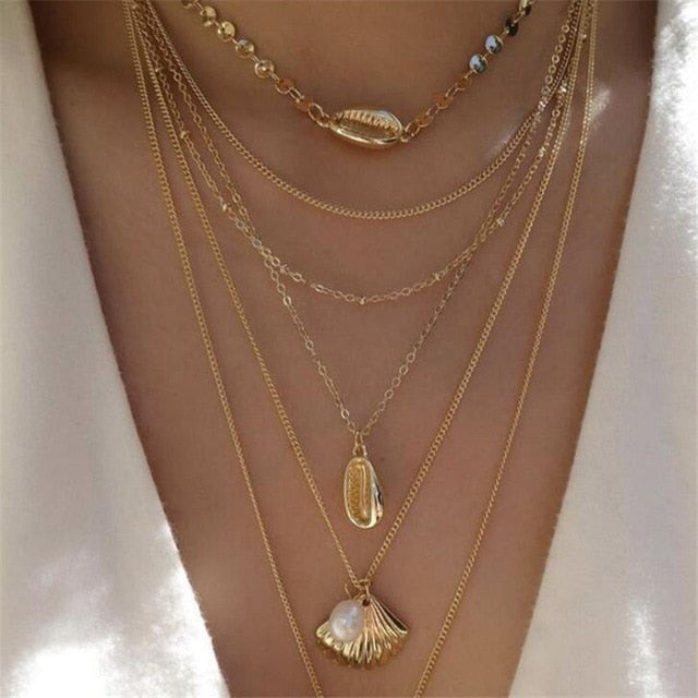 HuaTang Star Moon Pendant Necklace Boho Geometric Crystal Layered Necklaces for Women Girl Waterdrop Opal Collar Choker Jewelry