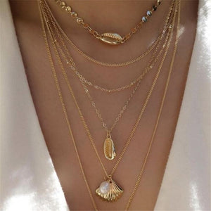 HuaTang Star Moon Pendant Necklace Boho Geometric Crystal Layered Necklaces for Women Girl Waterdrop Opal Collar Choker Jewelry