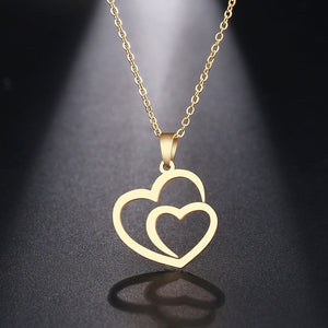 DOTIFI Stainless Steel Necklace For Women Man Hollow Double Heart Choker Pendant Necklace Engagement Jewelry