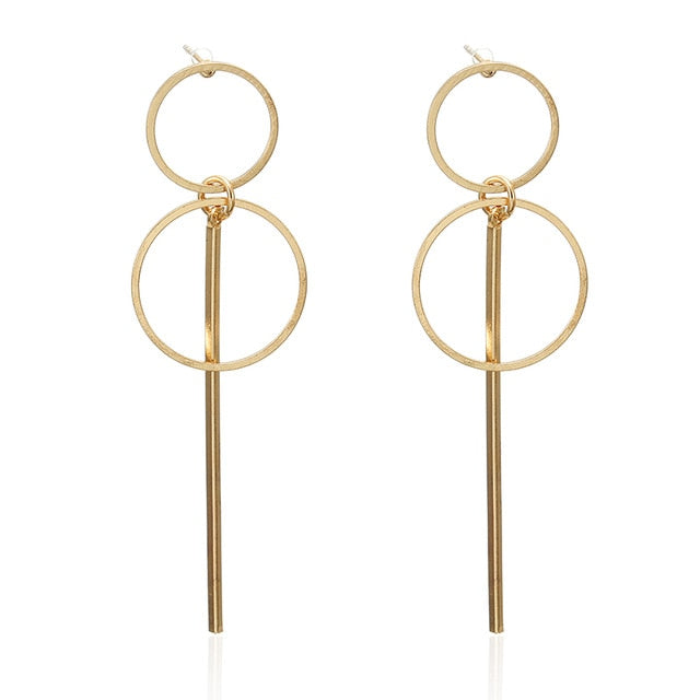 Simple fashion gold color Silver plated geometric Long Circle earrings for women fashion big hollow drop earrings jewelry