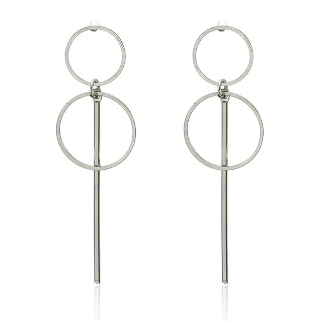 Simple fashion gold color Silver plated geometric Long Circle earrings for women fashion big hollow drop earrings jewelry