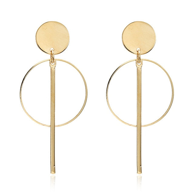 Simple fashion gold color Silver plated geometric Long Circle earrings for women fashion big hollow drop earrings jewelry