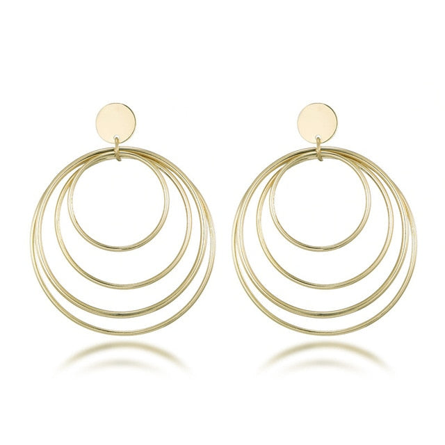 Simple fashion gold color Silver plated geometric Long Circle earrings for women fashion big hollow drop earrings jewelry