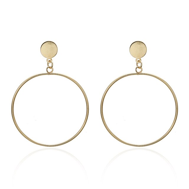 Simple fashion gold color Silver plated geometric Long Circle earrings for women fashion big hollow drop earrings jewelry