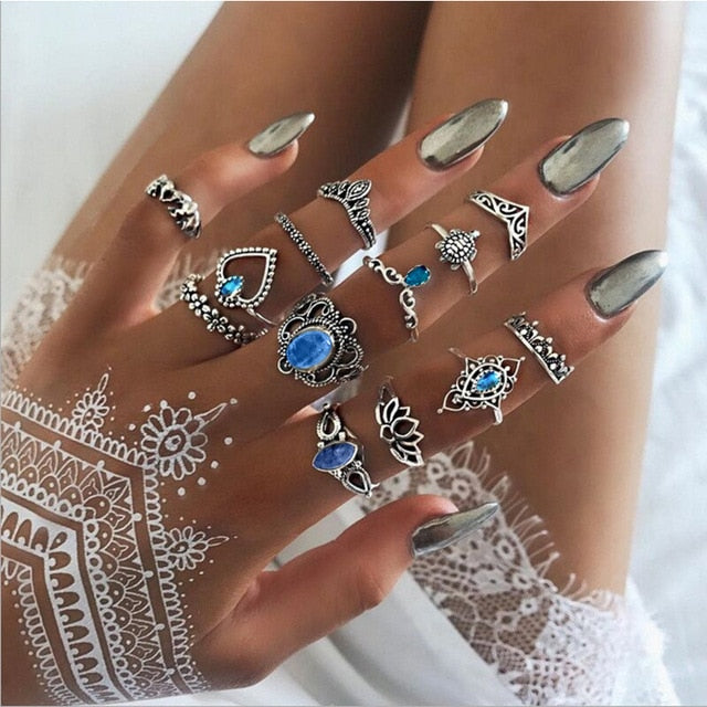 20 models rings for women Bohemia Retro Carved crown Crystal flower Star gem Multi-element set wedding rings Anniversary gift