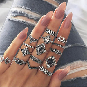 20 models rings for women Bohemia Retro Carved crown Crystal flower Star gem Multi-element set wedding rings Anniversary gift