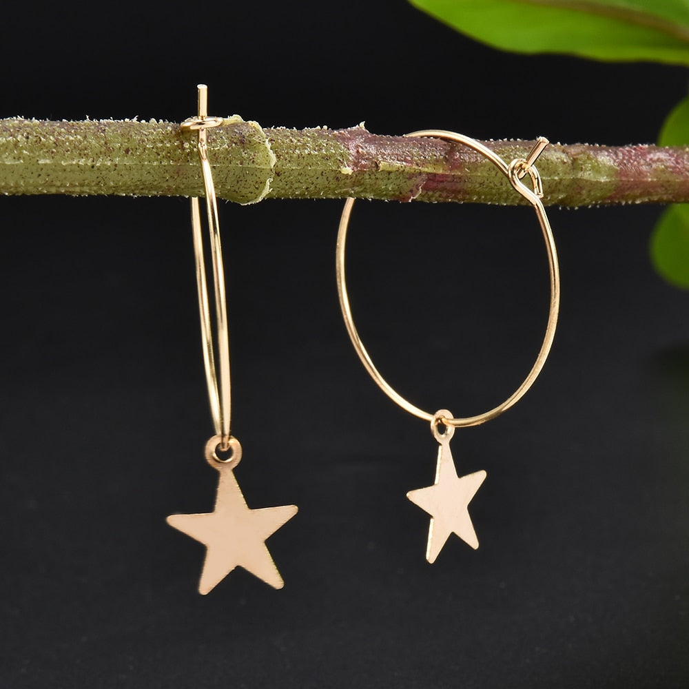 Women Bohemia Simple Large Circle Star Drop Earrings Boho Women Elegant Earring Jewelry