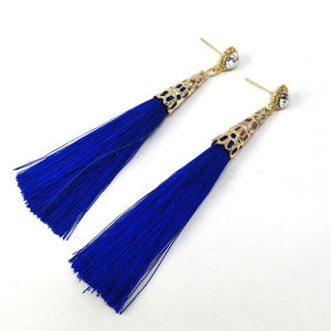 Bohemian Crystal Long Tassel Earrings Black Blue Red Pink Silk Fabric Drop Dangle Earrings Women Jewelry For Party Beach