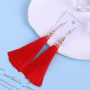 Bohemian Crystal Long Tassel Earrings Black Blue Red Pink Silk Fabric Drop Dangle Earrings Women Jewelry For Party Beach