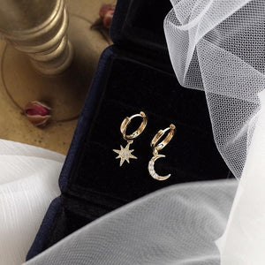 Dominated new 2019 personality asymmetric crystal Star fashion Drop earrings Delicate joker Moon style Women earrings Jewelry