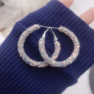 Women Simple New Design Fashion Charm Crystal Hoop Earrings Geometric Round Shiny Rhinestone Big Earring Jewelry