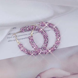 Women Simple New Design Fashion Charm Crystal Hoop Earrings Geometric Round Shiny Rhinestone Big Earring Jewelry