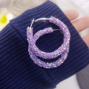 Women Simple New Design Fashion Charm Crystal Hoop Earrings Geometric Round Shiny Rhinestone Big Earring Jewelry