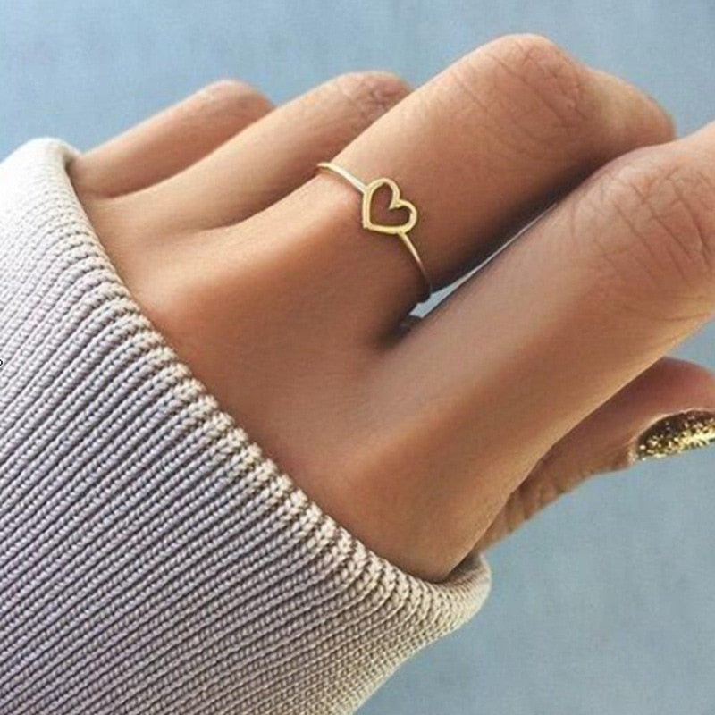 Romantic Heart-shaped  Love Ring for Women Best Friend Gift Jewerly Rose Gold Lovers Simple Ring Size 5 -10