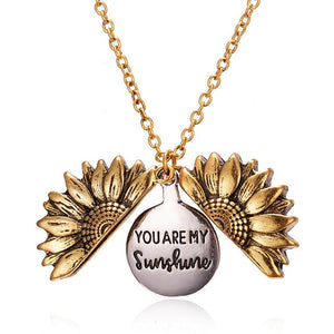 Fashion Women Sweater Chain Sunflower Necklace Open Locket You Are My Sunshine Pendant Necklace Resin Flower Girl Gift Jewelry