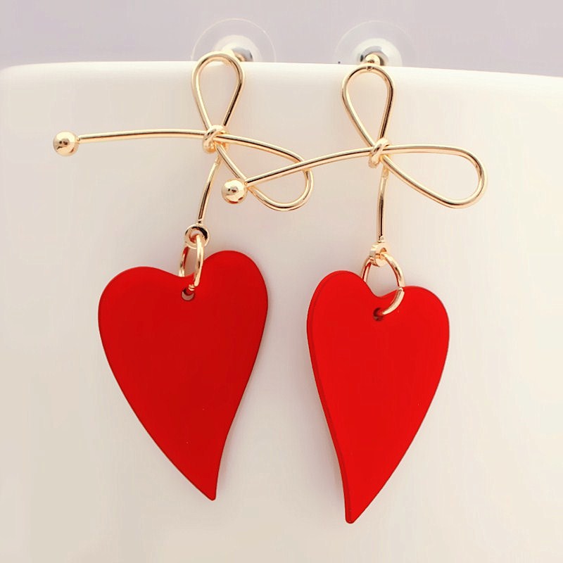 Fashion Gold Color Heart Geometric Drop Earring for Women Brincos Vintage Red Green Yellow Earring 2019 Irregular Korean Jewelry