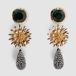 JJFOUCS Bohemian Za Fashion Sun Flower Drop Earrings For Women Party Shiny Crystal Statement Earrings Wedding Girls Jewelry Gift