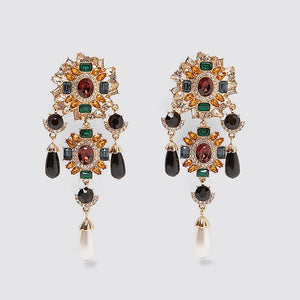 JJFOUCS Bohemian Za Fashion Sun Flower Drop Earrings For Women Party Shiny Crystal Statement Earrings Wedding Girls Jewelry Gift