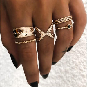 15 Pcs/ Set Bohemian Crystal Finger Ring Set Women Gold Color Flower Geometric Cross Charm Ring Party Jewelry Accessories Boho