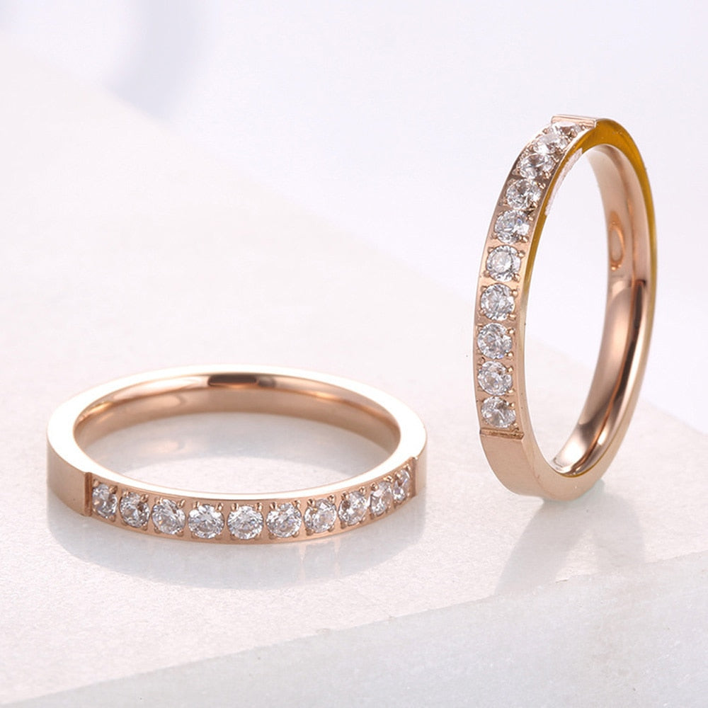 KNOCK High quality Rose Gold Colors AAA Zirconia Rings for Woman Man Wedding  Stainless Steel Valentine Gift Not Fade Jewelry