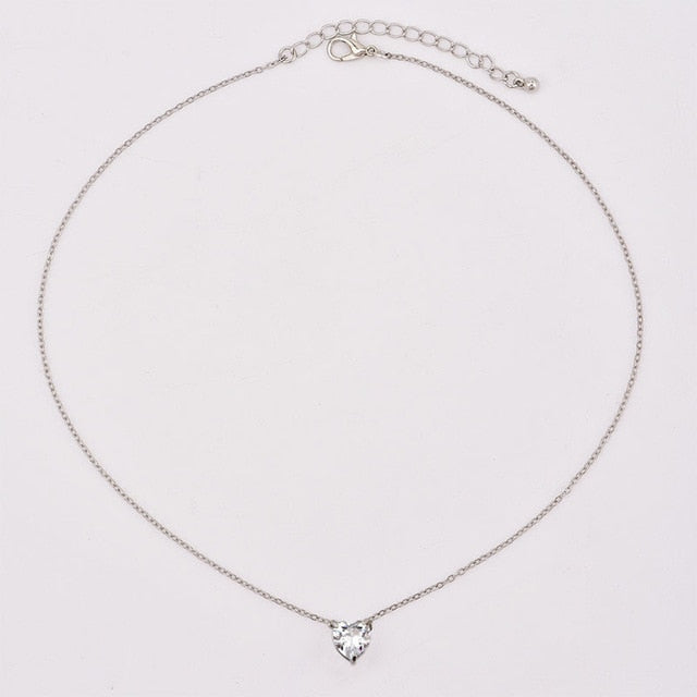 2019 New Female Fashion Crystal Heart Necklace Pendant  Short Gold Chain Necklace Pendant Necklace Charm Gifts girlfriends