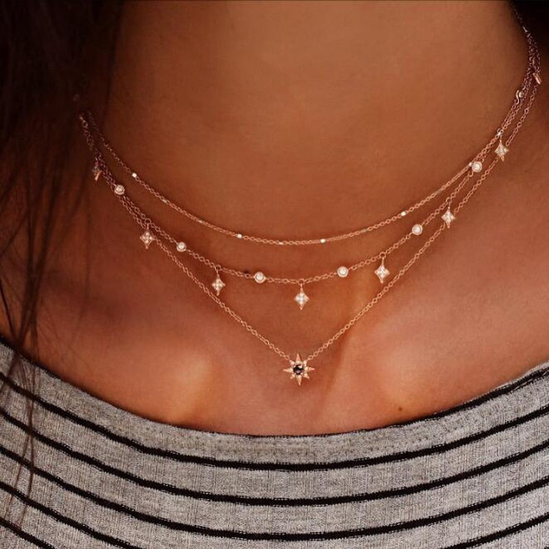 Fashion Gold color Choker Necklace for women Short crystal stars Pendant Chain Necklaces & Pendants Laces velvet chokers 2019