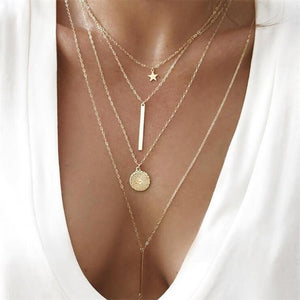 2019 new multi-layer crystal moon pendant necklace ladies retro charm necklace necklace party jewelry accessories