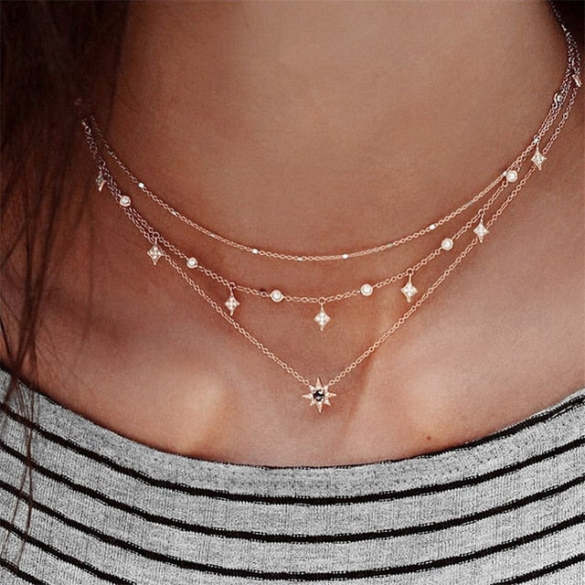 2019 new multi-layer crystal moon pendant necklace ladies retro charm necklace necklace party jewelry accessories