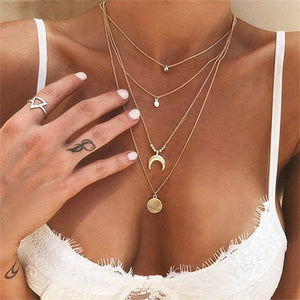 2019 new multi-layer crystal moon pendant necklace ladies retro charm necklace necklace party jewelry accessories