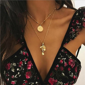 2019 new multi-layer crystal moon pendant necklace ladies retro charm necklace necklace party jewelry accessories