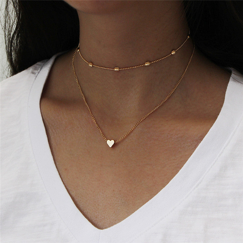 Simple Fashionable Female Clavicle Pendant Peach Heart Multi-Layer Clavicle Neck Chain Necklace Heart-Shaped Pendant