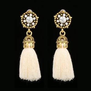 Bohemian Crystal Long Tassel Earrings Black Blue Red Pink Silk Fabric Drop Dangle Earrings Women Jewelry For Party Beach