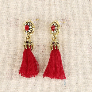 Bohemian Crystal Long Tassel Earrings Black Blue Red Pink Silk Fabric Drop Dangle Earrings Women Jewelry For Party Beach