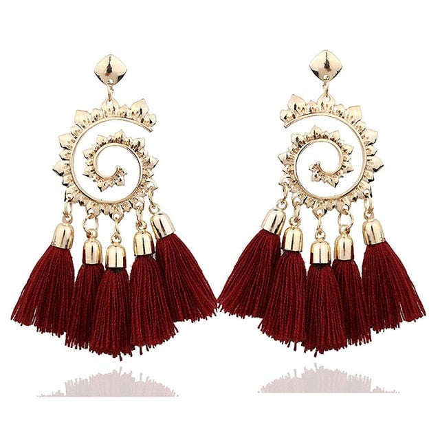 Bohemian Crystal Long Tassel Earrings Black Blue Red Pink Silk Fabric Drop Dangle Earrings Women Jewelry For Party Beach